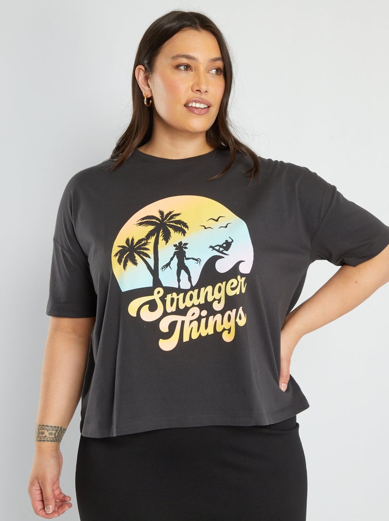 T-shirt met lage mouwinzetten 'Stranger Things' ZWART - Kiabi