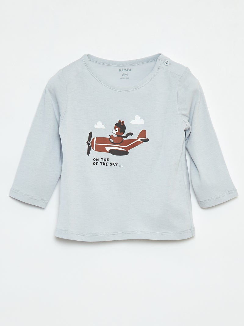 T-shirt met lange mouw en applicatie Blauw - Kiabi