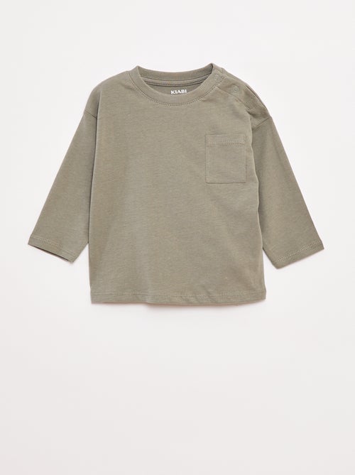 T-shirt met lange mouw en borstzakje - Kiabi