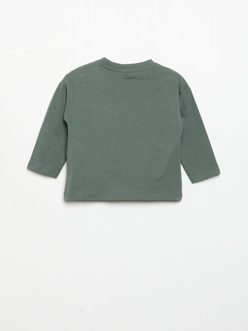 T-shirt met lange mouw en borstzakje Groen - Kiabi