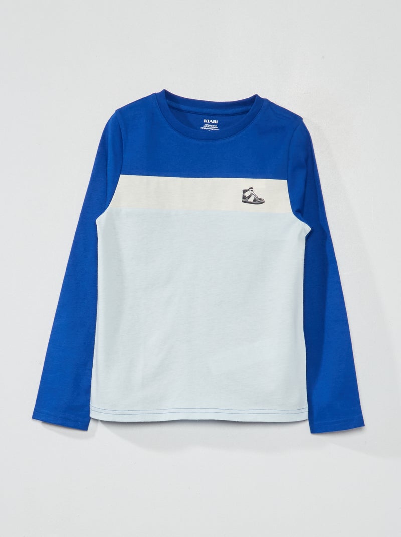 T-shirt met lange mouw en colorblock BLAUW - Kiabi