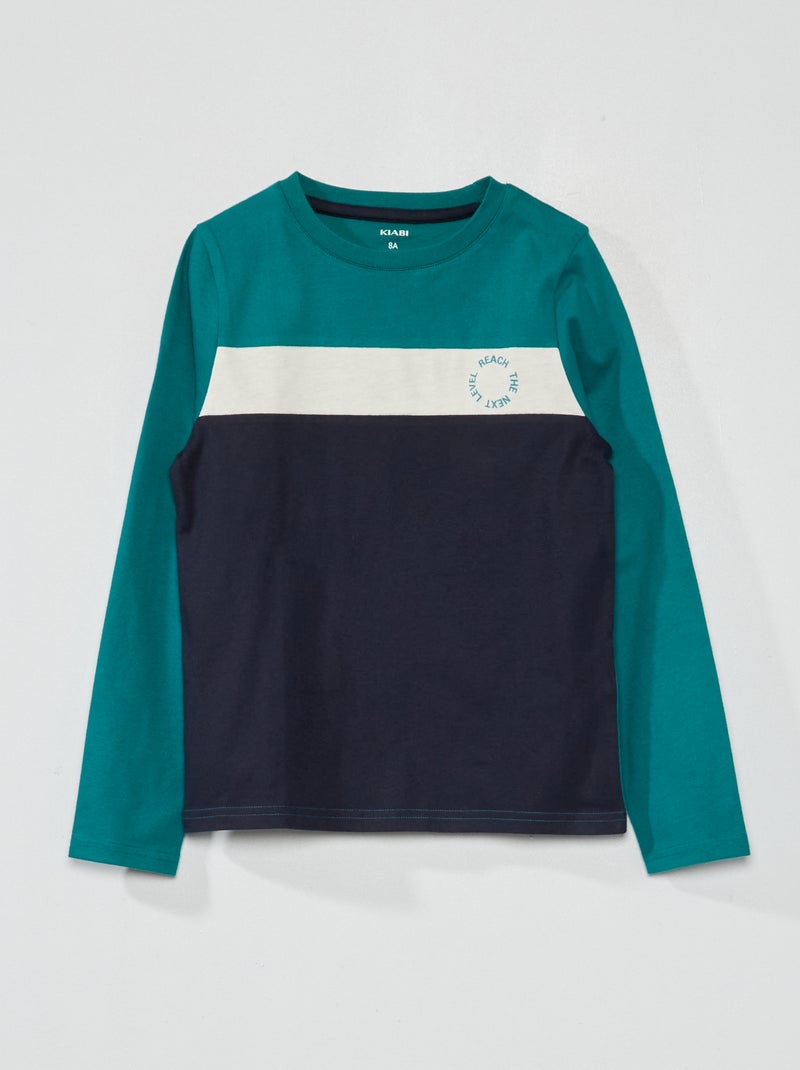 T-shirt met lange mouw en colorblock GROEN - Kiabi
