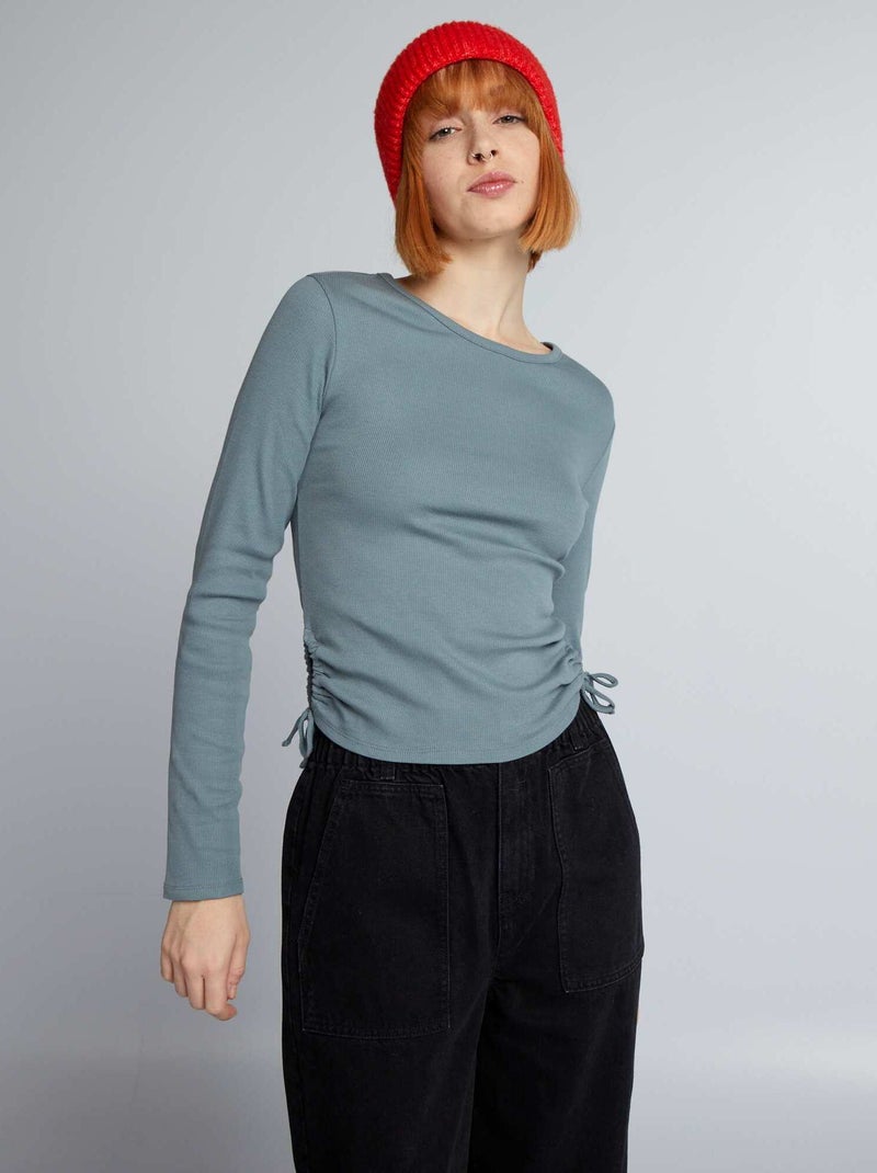 T-shirt met lange mouw en elastiek BLAUW - Kiabi