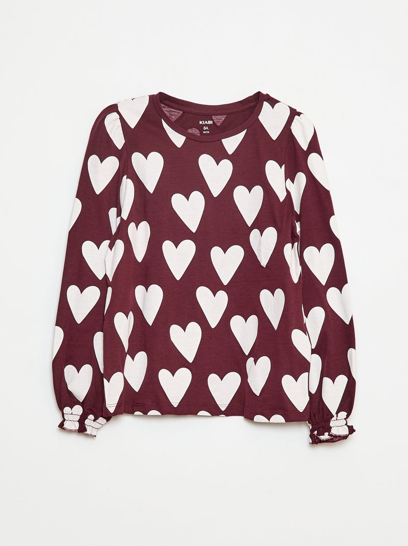 T-shirt met lange mouw en gefronst detail op de schouders Bruin - Kiabi