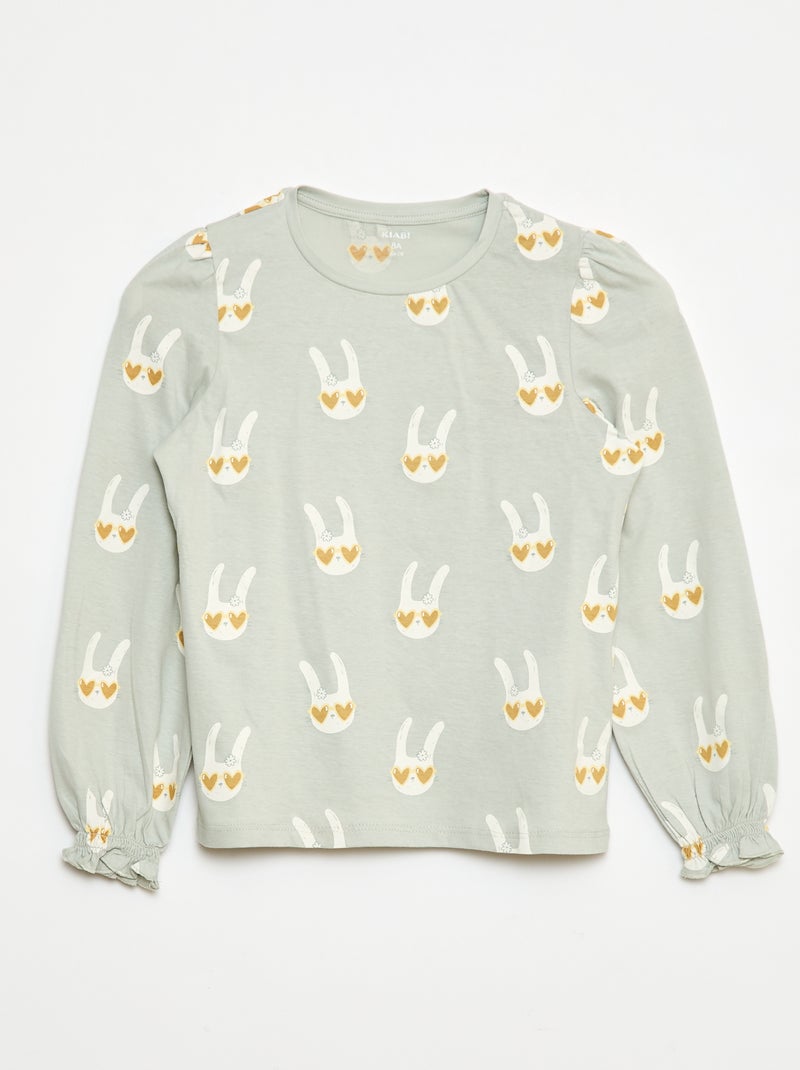 T-shirt met lange mouw en gefronst detail op de schouders Groen - Kiabi