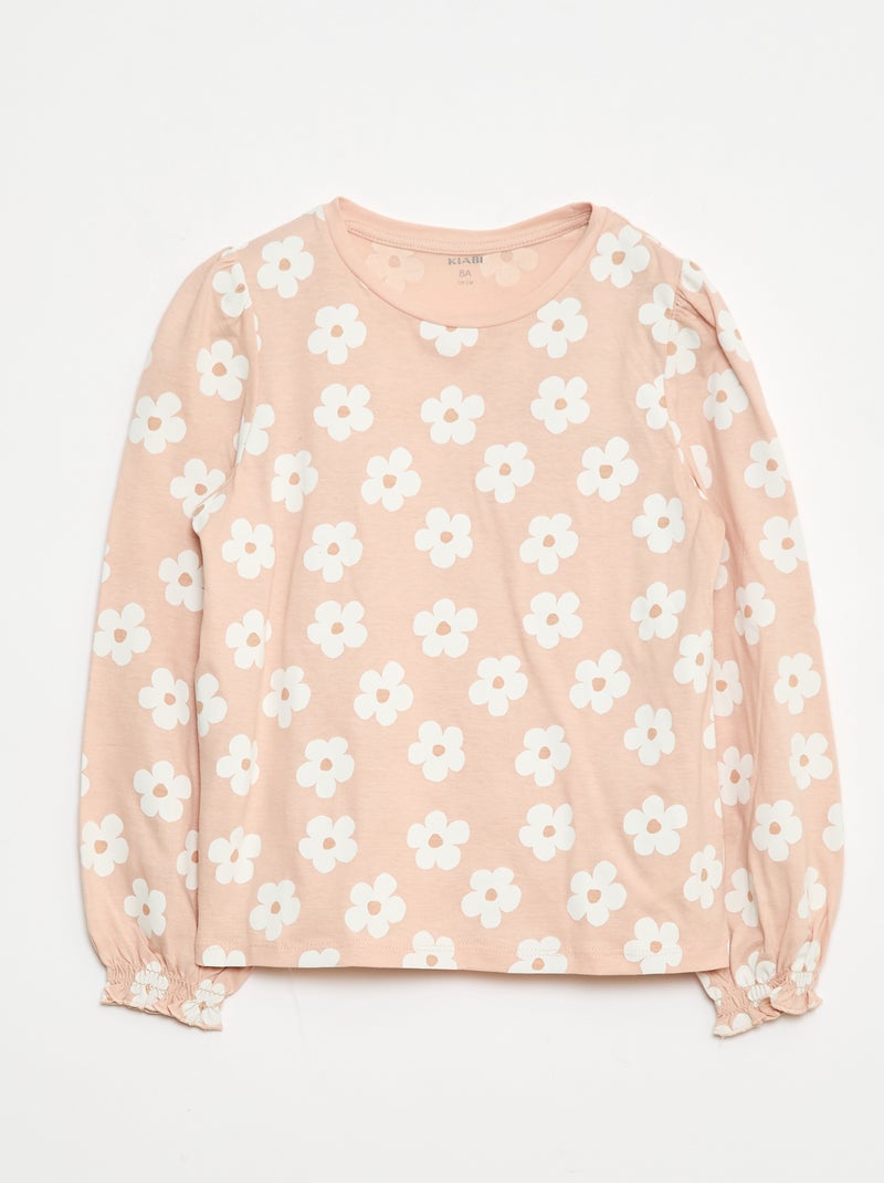 T-shirt met lange mouw en gefronst detail op de schouders Rose - Kiabi