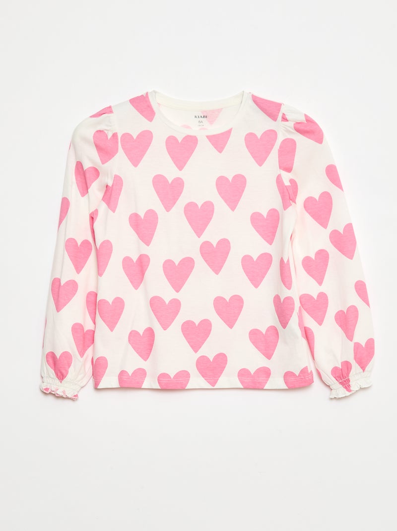 T-shirt met lange mouw en gefronst detail op de schouders Wit - Kiabi