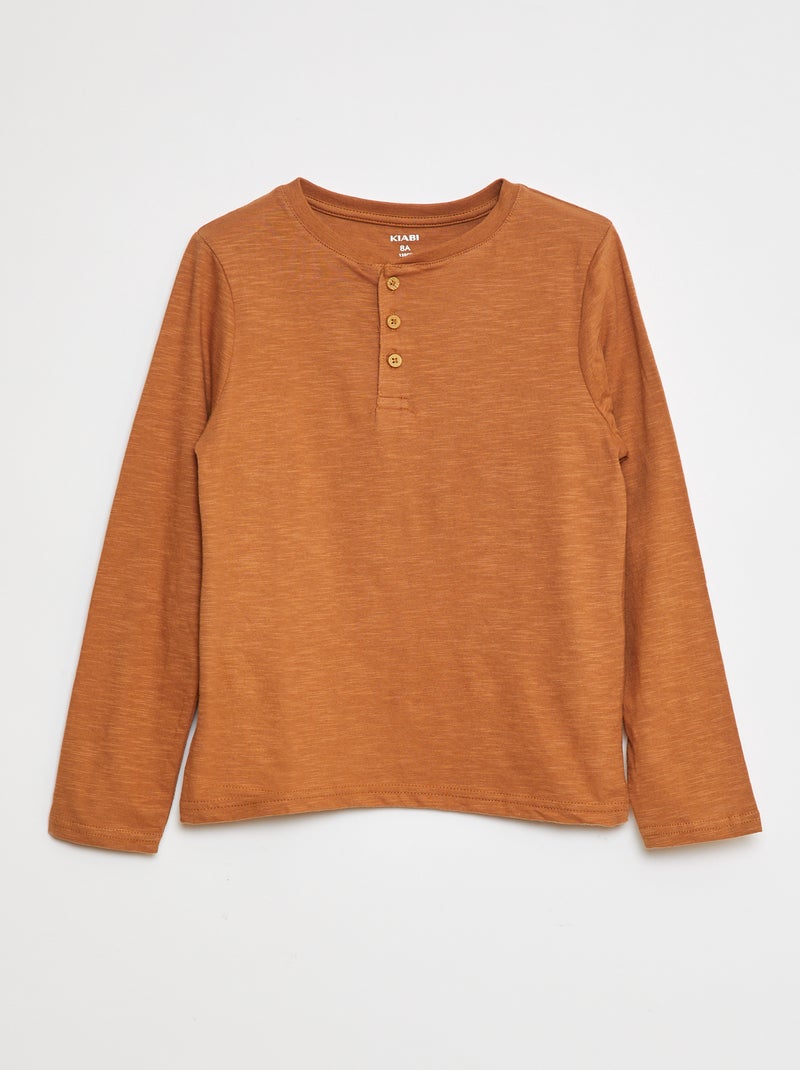 T-shirt met lange mouw en henleykraag Bruin - Kiabi