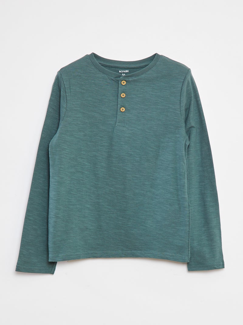 T-shirt met lange mouw en henleykraag Groen - Kiabi
