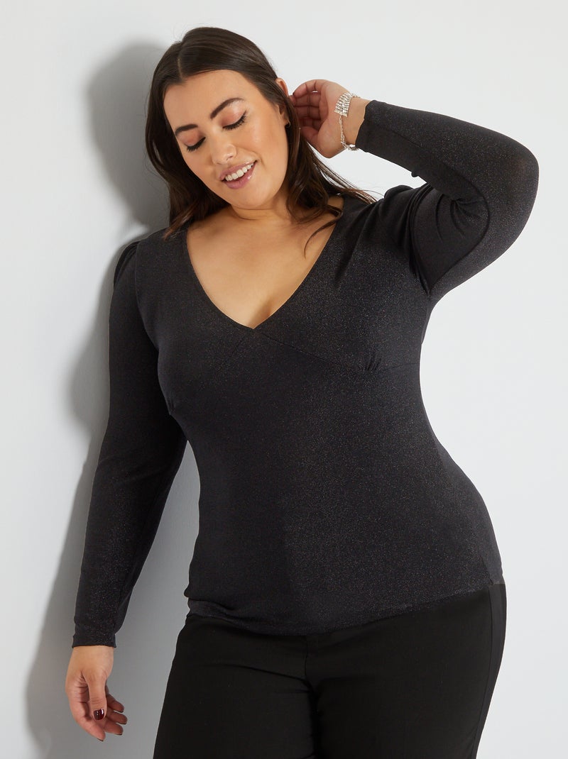 T-shirt met lange mouw en pailletten zwart - Kiabi