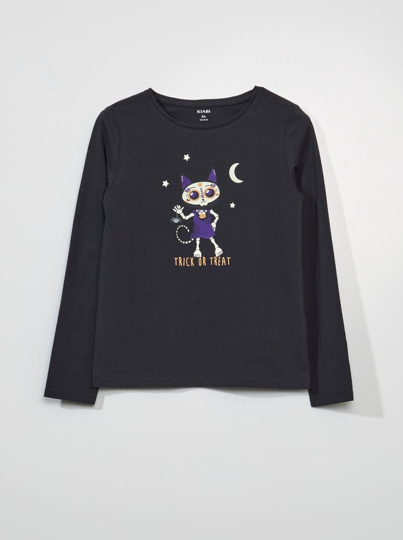 T-shirt met lange mouw en print - Halloween GRIJS - Kiabi