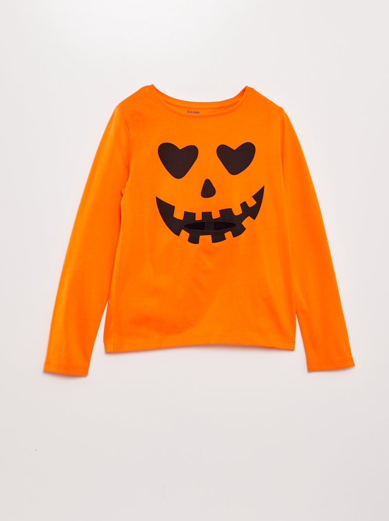 T-shirt met lange mouw en print - Halloween ORANJE - Kiabi