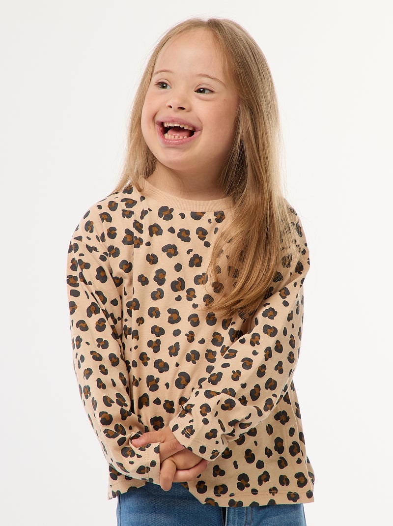 T-shirt met lange mouw en print - So Easy Biege - Kiabi