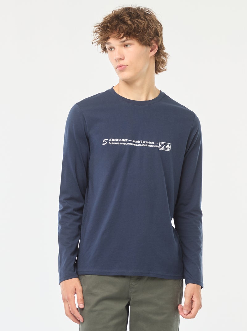 T-shirt met lange mouw en print aan de voorzijde Blauw - Kiabi