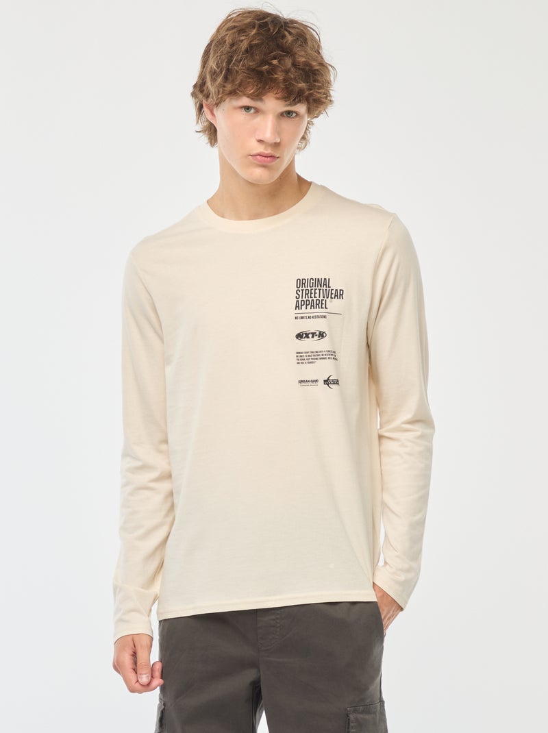 T-shirt met lange mouw en print aan de voorzijde Wit - Kiabi