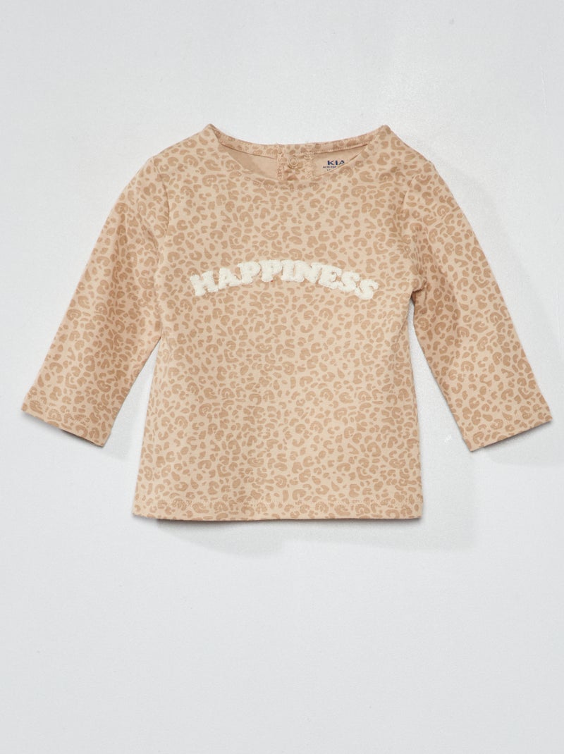 T-shirt met lange mouw en print BIEGE - Kiabi