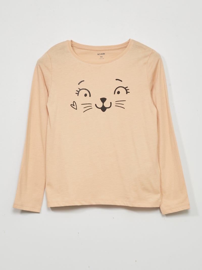 T-shirt met lange mouw en print BIEGE - Kiabi