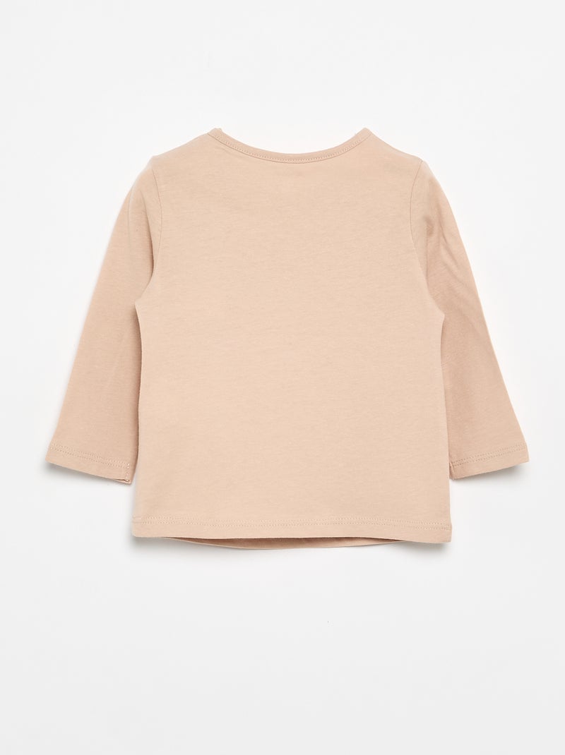 T-shirt met lange mouw en print Biege - Kiabi