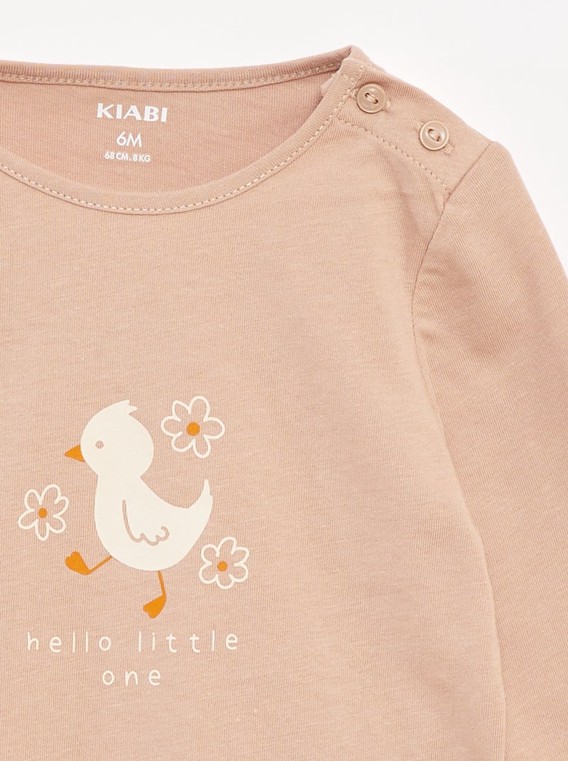 T-shirt met lange mouw en print Biege - Kiabi