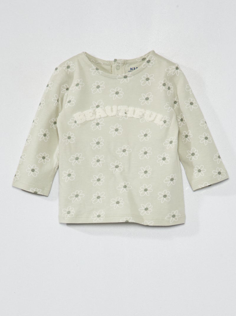 T-shirt met lange mouw en print BLAUW - Kiabi