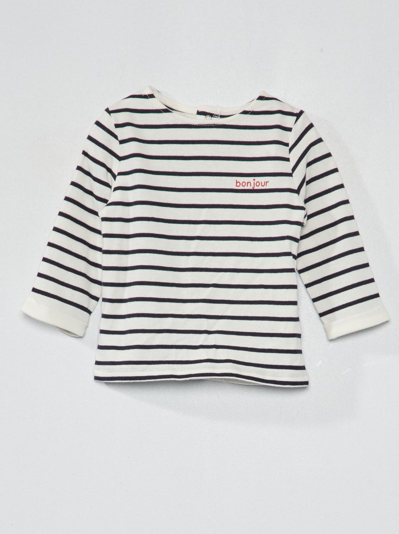 T-shirt met lange mouw en print blauw gestreept - Kiabi