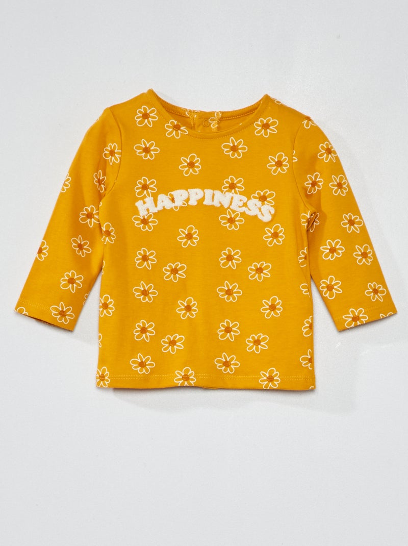 T-shirt met lange mouw en print GEEL - Kiabi