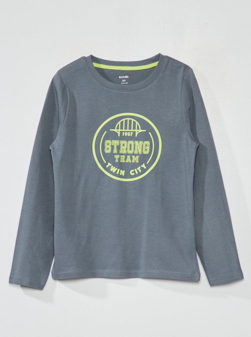 T-shirt met lange mouw en print GRIJS - Kiabi