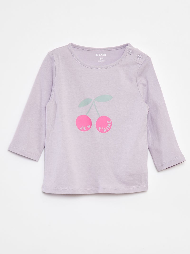 T-shirt met lange mouw en print Paars - Kiabi