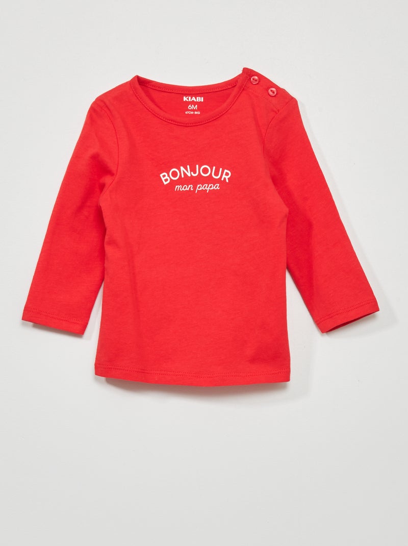 T-shirt met lange mouw en print ROOD - Kiabi