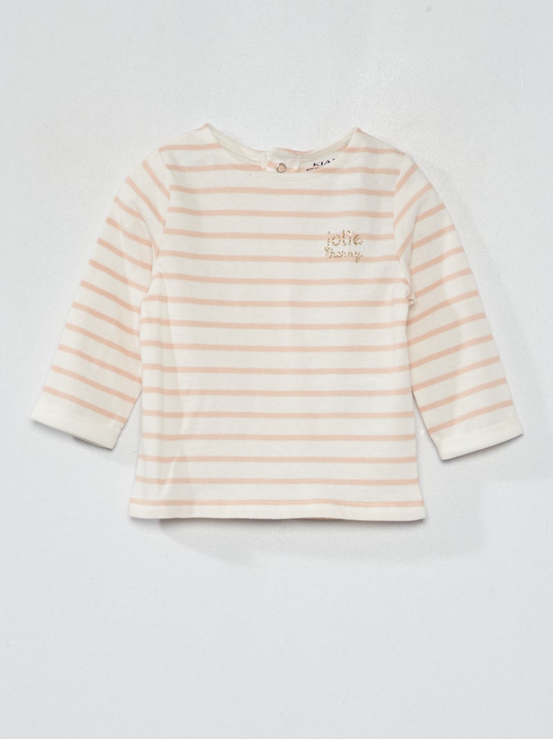T-shirt met lange mouw en print roze gestreept - Kiabi