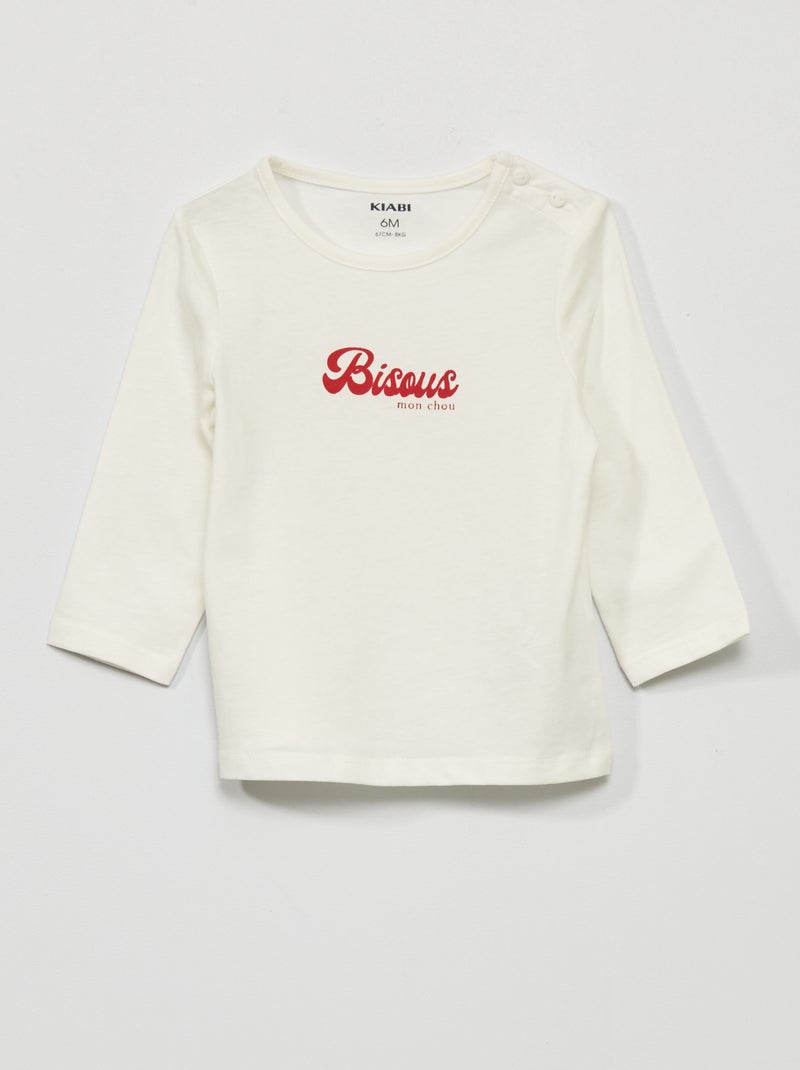 T-shirt met lange mouw en print WIT - Kiabi