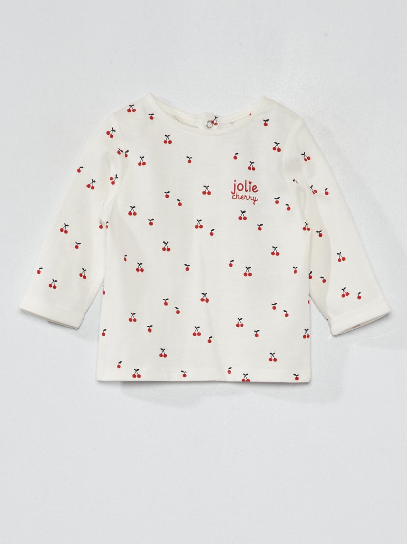 T-shirt met lange mouw en print WIT - Kiabi