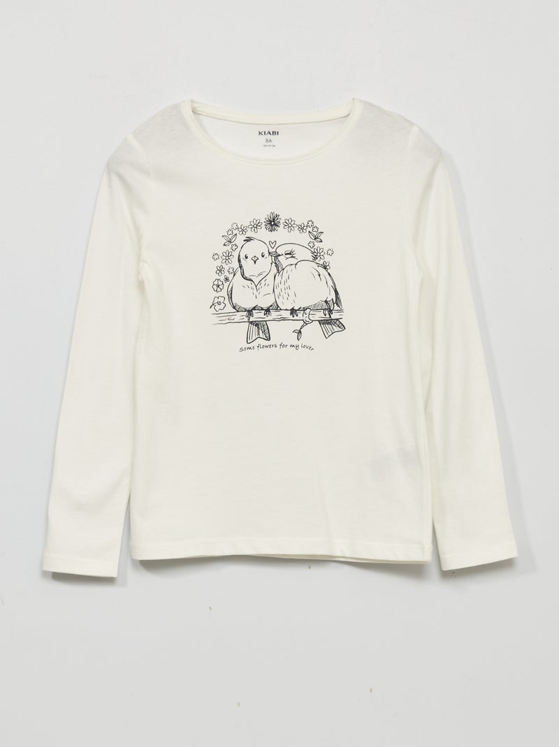 T-shirt met lange mouw en print WIT - Kiabi