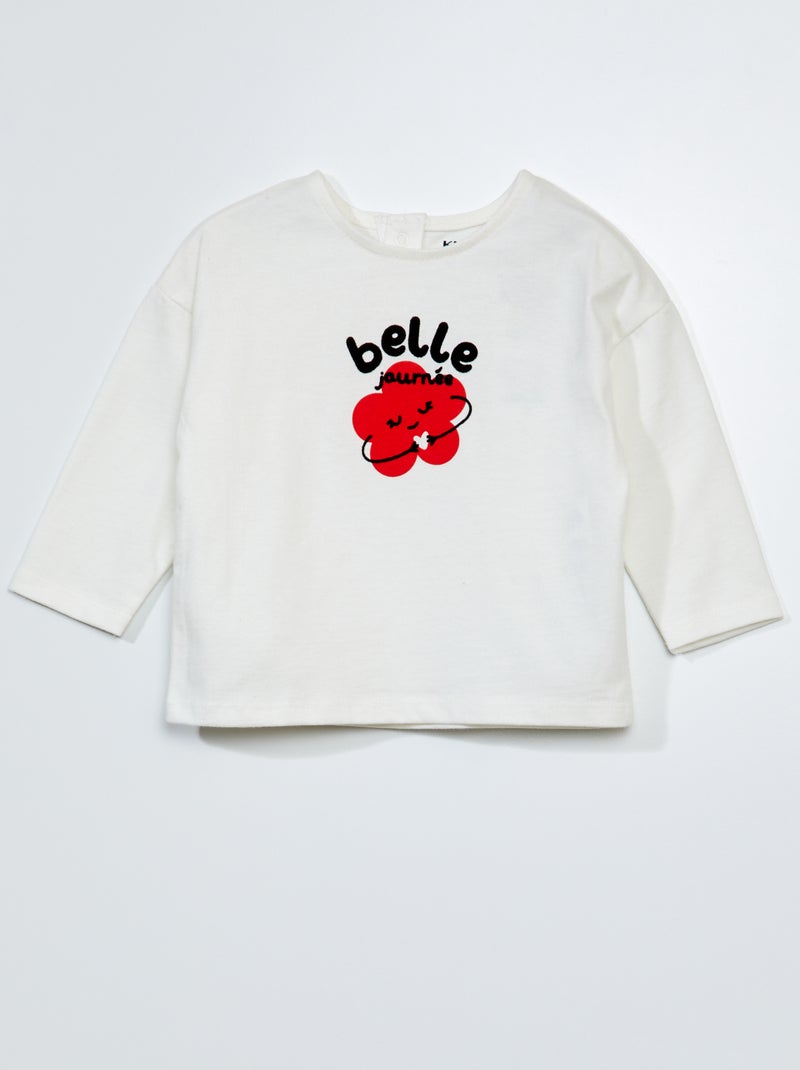 T-shirt met lange mouw en print WIT - Kiabi
