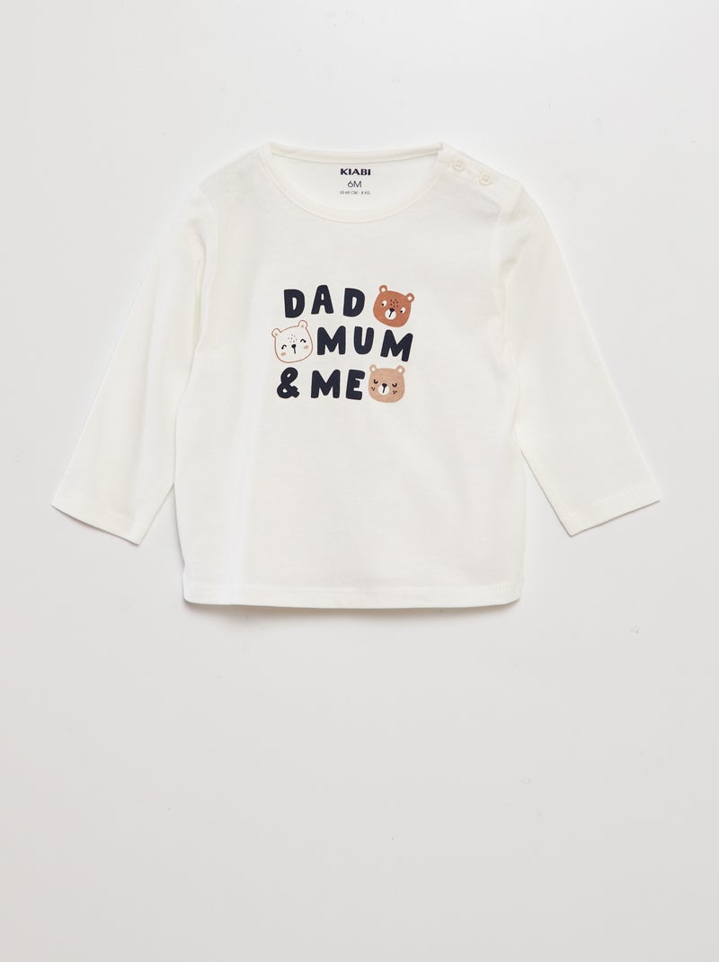 T-shirt met lange mouw en print WIT - Kiabi