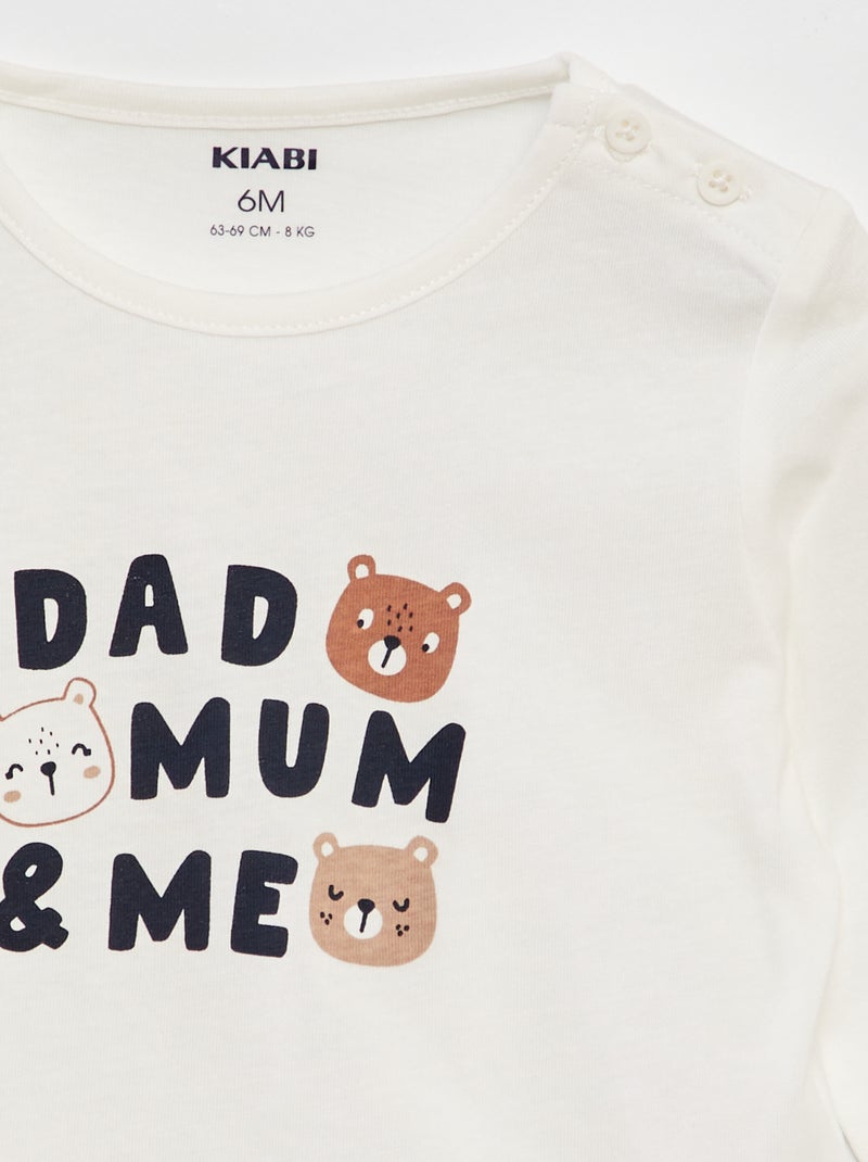 T-shirt met lange mouw en print WIT - Kiabi