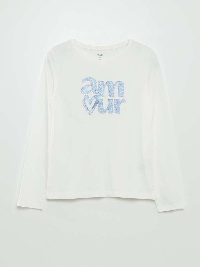 T-shirt met lange mouw en print WIT - Kiabi