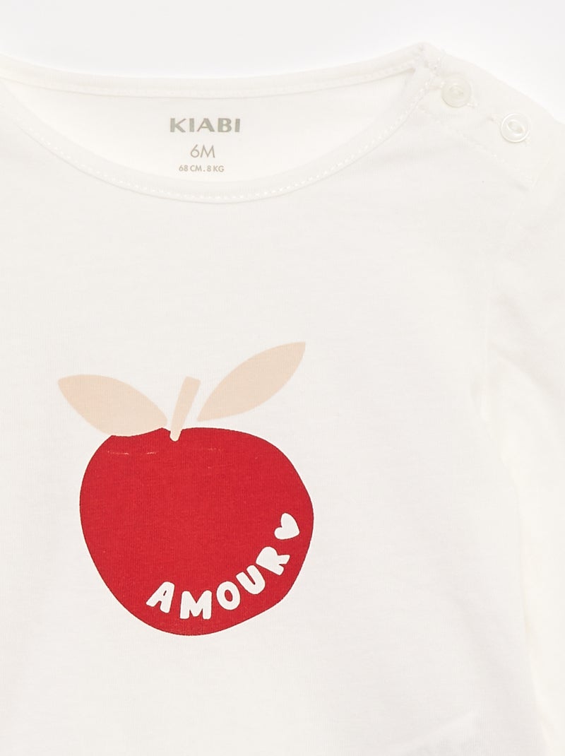 T-shirt met lange mouw en print Wit - Kiabi