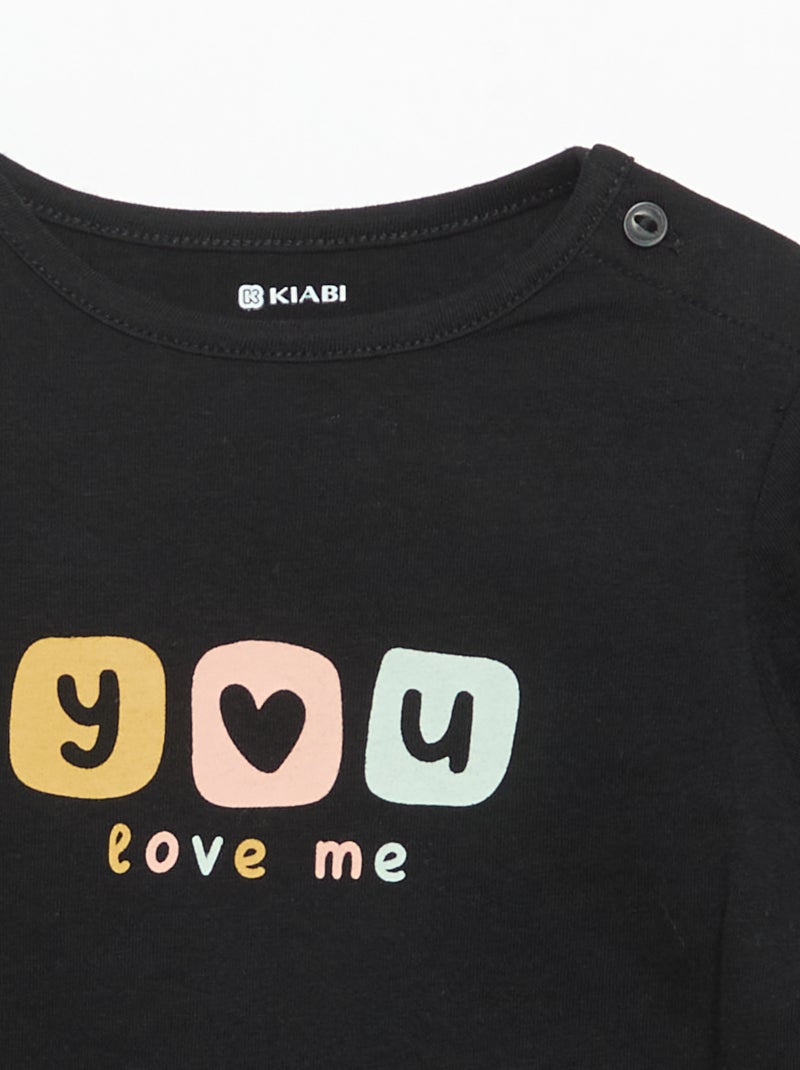 T-shirt met lange mouw en print Zwart - Kiabi