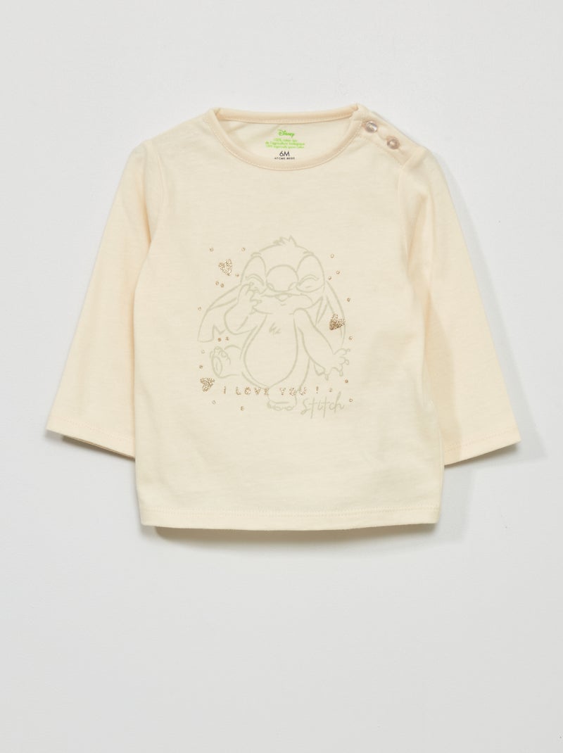 T-shirt met lange mouw en Stitch-print WIT - Kiabi