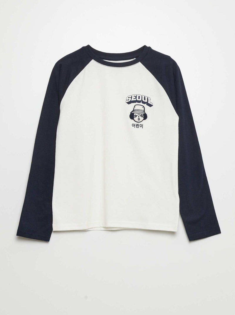 T-shirt met lange mouw en tekstopdruk 'Seoul' WIT - Kiabi