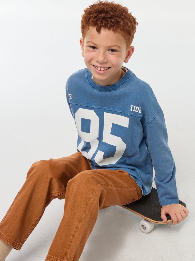 T-shirt met lange mouw in American sports-stijl Blauw - Kiabi