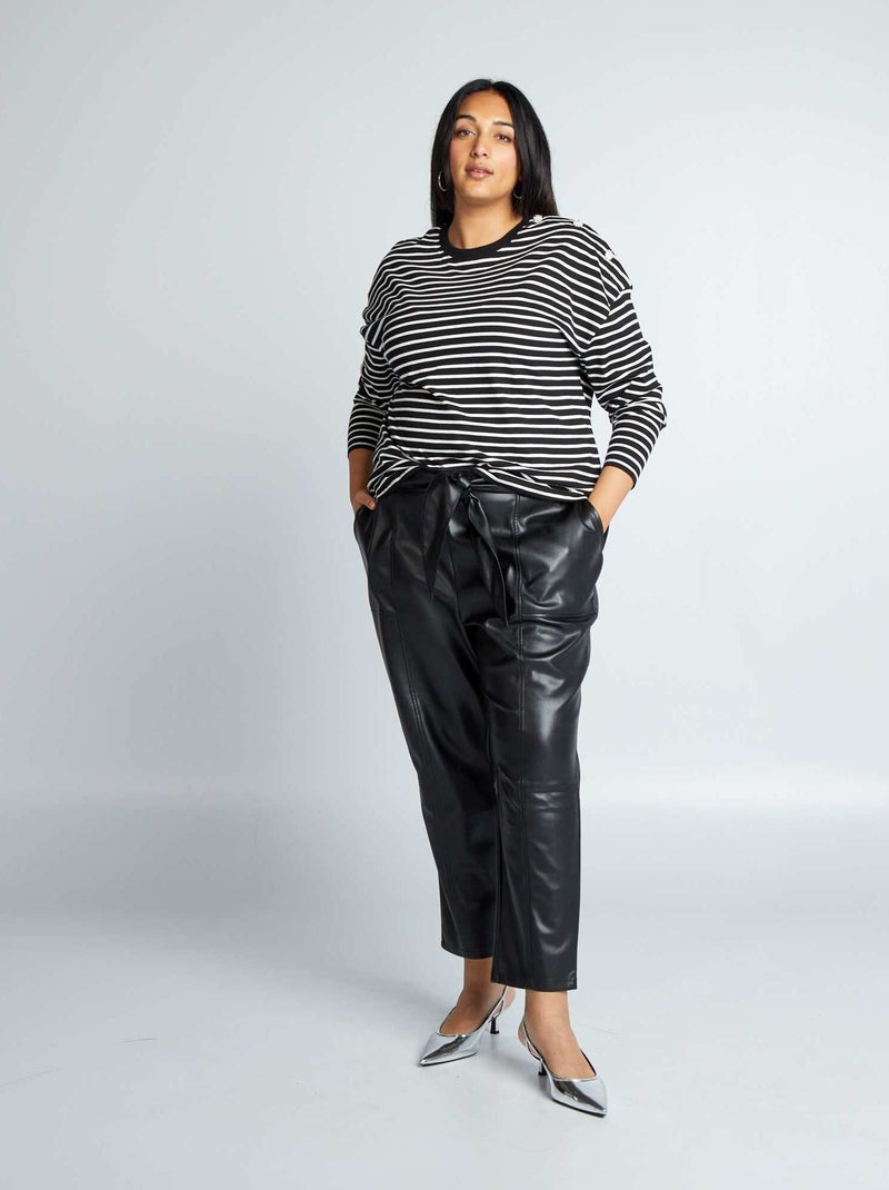 T-shirt met lange mouw in marinelook ZWART - Kiabi