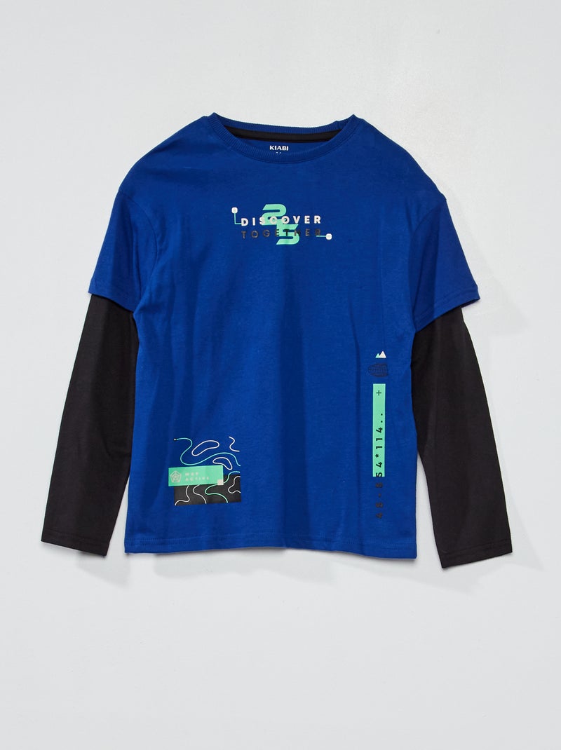 T-shirt met lange mouw met 2-in-1-effect BLAUW - Kiabi