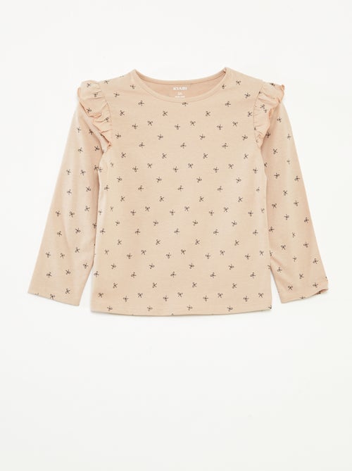 T-shirt met lange mouw, motiefje en ruches rond de mouwinzet - Kiabi