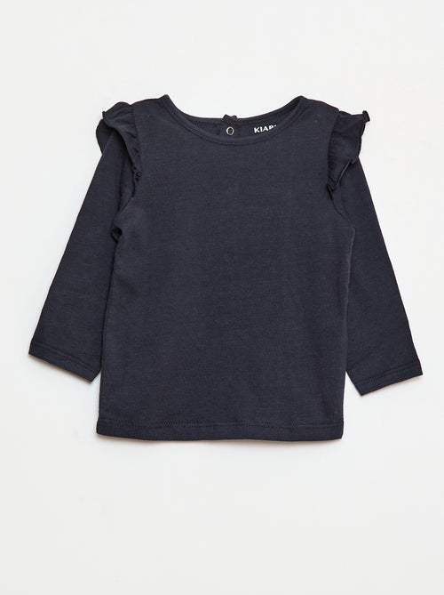 T-shirt met lange mouw, motiefje en ruches rond de mouwinzet - Kiabi