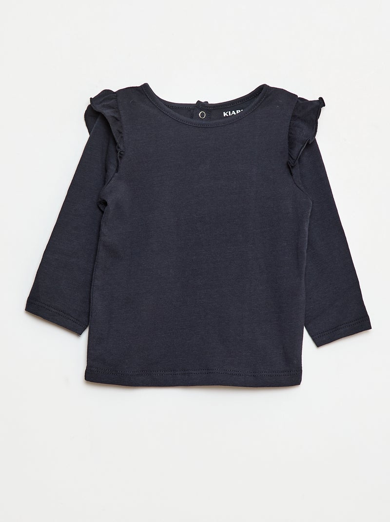 T-shirt met lange mouw, motiefje en ruches rond de mouwinzet Blauw - Kiabi