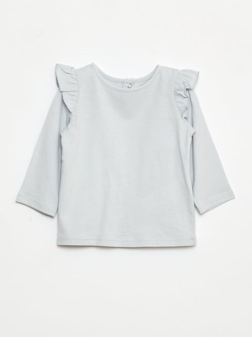 T-shirt met lange mouw, motiefje en ruches rond de mouwinzet - Kiabi