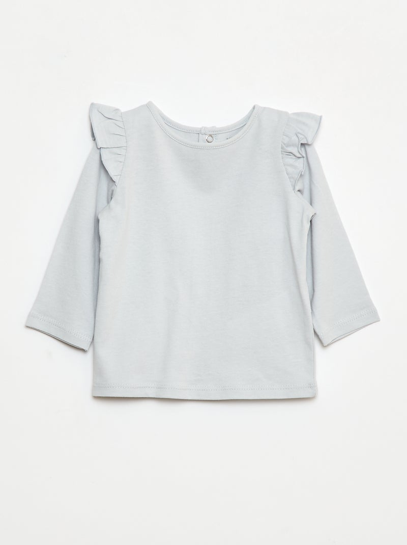 T-shirt met lange mouw, motiefje en ruches rond de mouwinzet Grijs - Kiabi