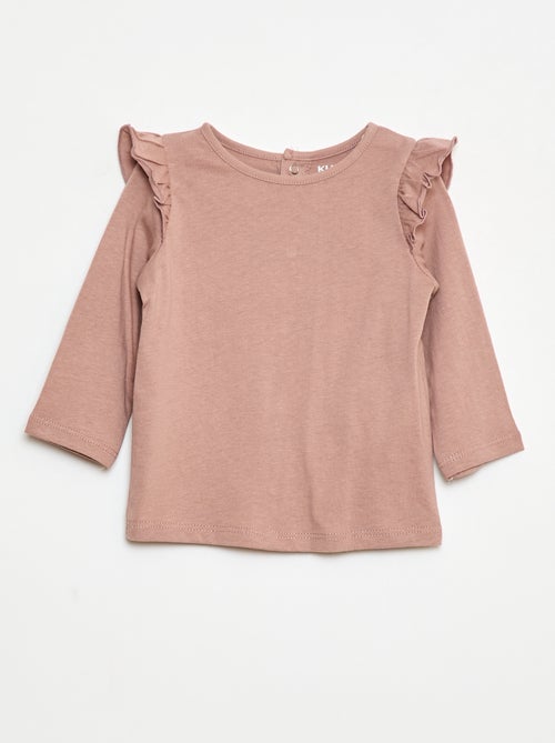 T-shirt met lange mouw, motiefje en ruches rond de mouwinzet - Kiabi